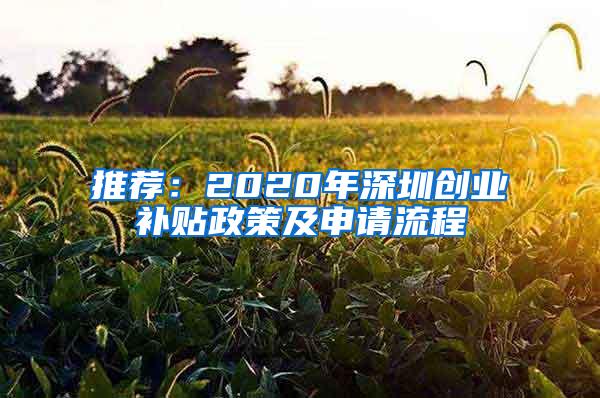 推荐：2020年深圳创业补贴政策及申请流程