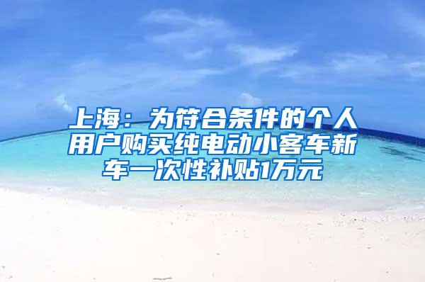 上海：为符合条件的个人用户购买纯电动小客车新车一次性补贴1万元