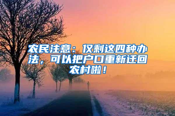 农民注意：仅剩这四种办法，可以把户口重新迁回农村啦！