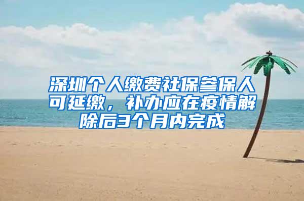 深圳个人缴费社保参保人可延缴，补办应在疫情解除后3个月内完成