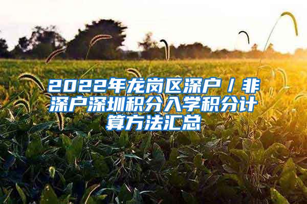 2022年龙岗区深户／非深户深圳积分入学积分计算方法汇总