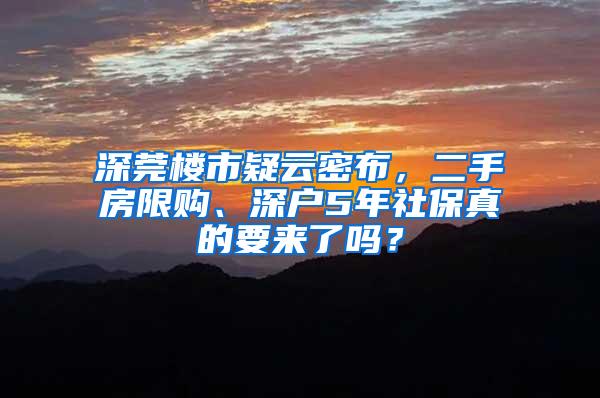 深莞楼市疑云密布，二手房限购、深户5年社保真的要来了吗？