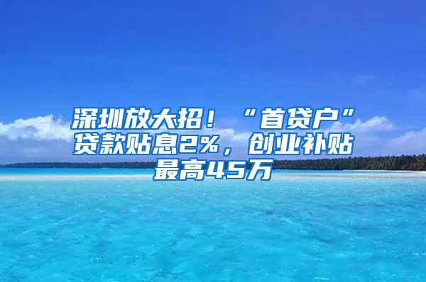 深圳放大招！“首贷户”贷款贴息2%，创业补贴最高45万