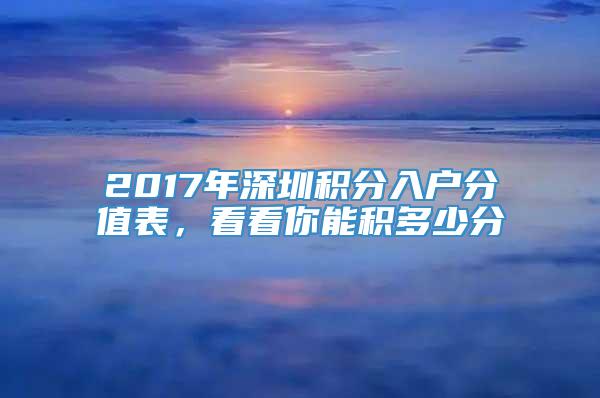 2017年深圳积分入户分值表，看看你能积多少分