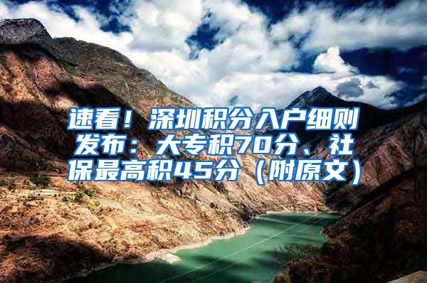 速看！深圳积分入户细则发布：大专积70分、社保最高积45分（附原文）