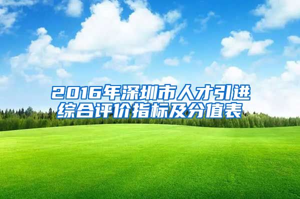 2016年深圳市人才引进综合评价指标及分值表