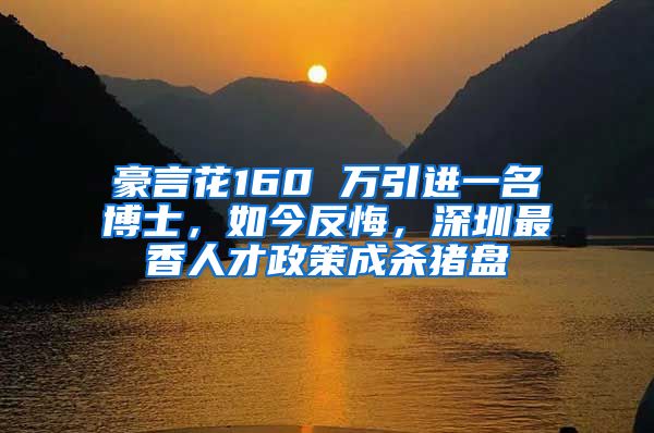 豪言花160 万引进一名博士，如今反悔，深圳最香人才政策成杀猪盘