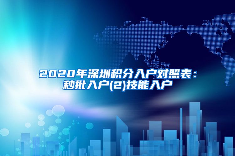 2020年深圳积分入户对照表：秒批入户(2)技能入户