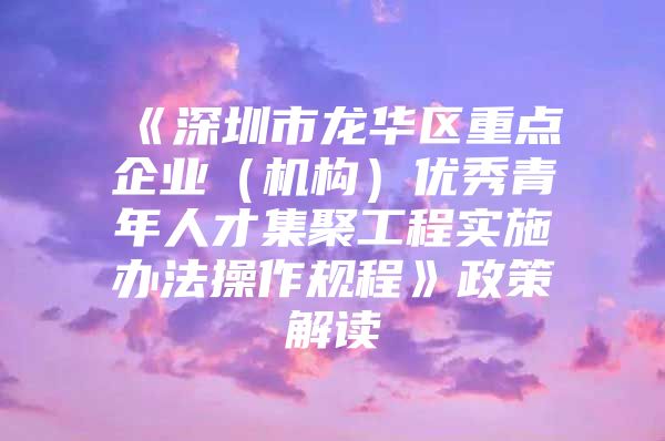 《深圳市龙华区重点企业（机构）优秀青年人才集聚工程实施办法操作规程》政策解读