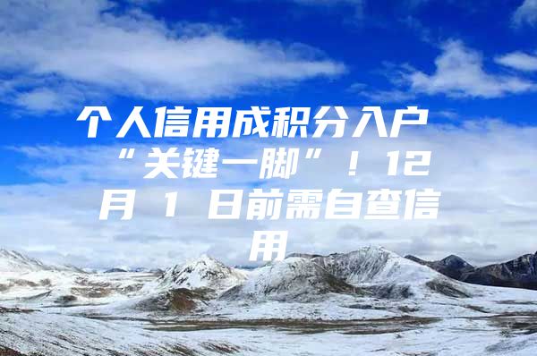 个人信用成积分入户“关键一脚”！12 月 1 日前需自查信用