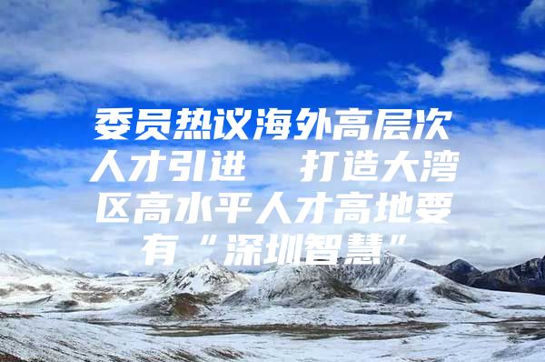 委员热议海外高层次人才引进  打造大湾区高水平人才高地要有“深圳智慧”