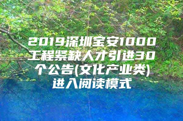 2019深圳宝安1000工程紧缺人才引进30个公告(文化产业类)进入阅读模式