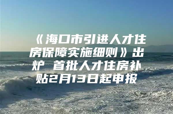 《海口市引进人才住房保障实施细则》出炉 首批人才住房补贴2月13日起申报